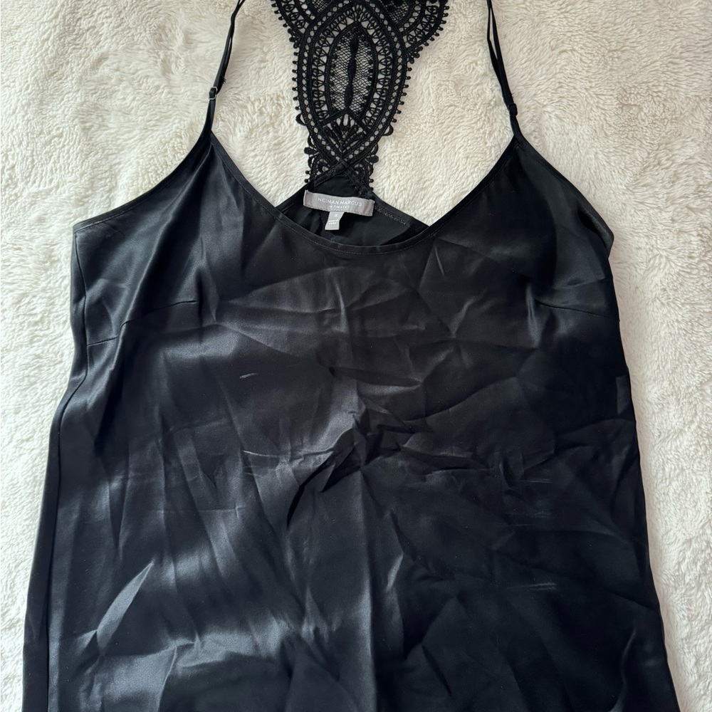 Neiman Marcus Black Lace Chemise with Intricate Back Detail